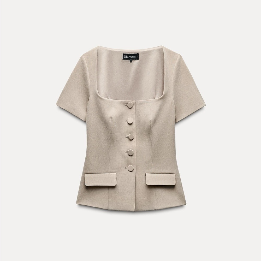 Zara Cream Short Sleeve Blouse